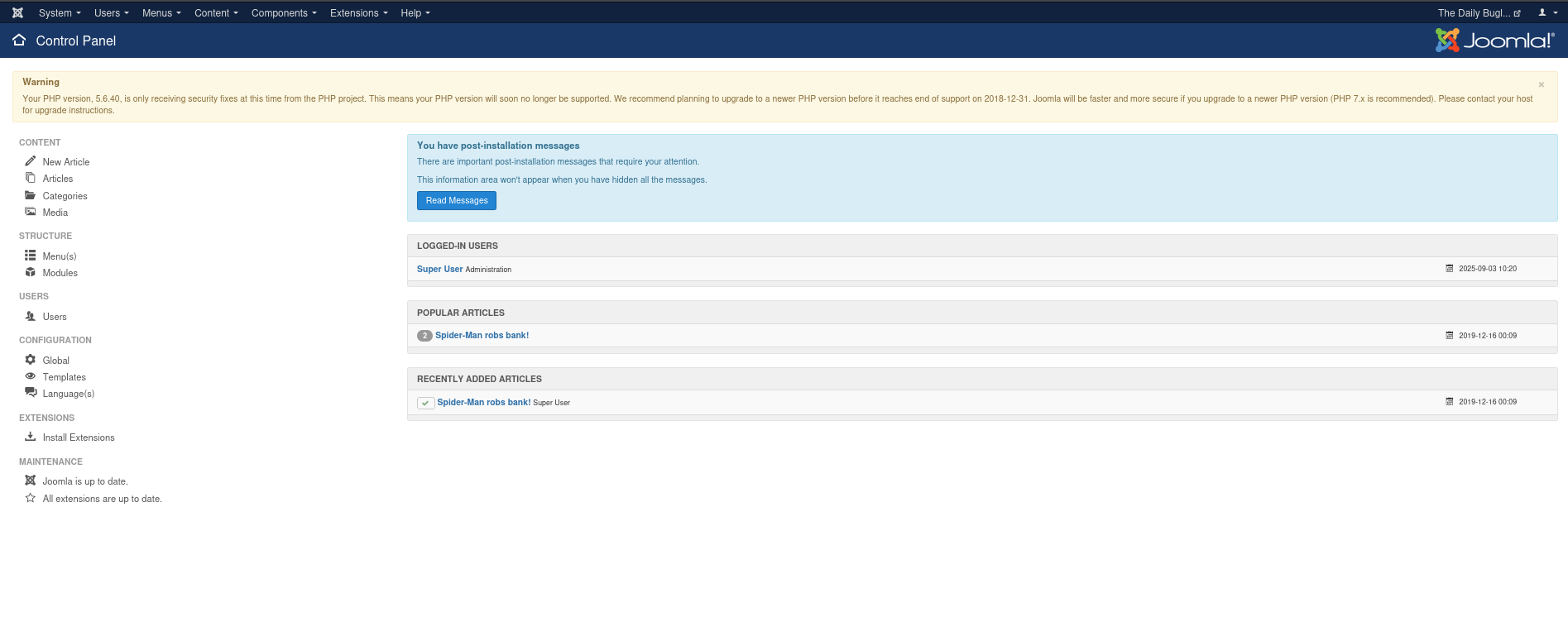 Joomla Admin Dashboard
